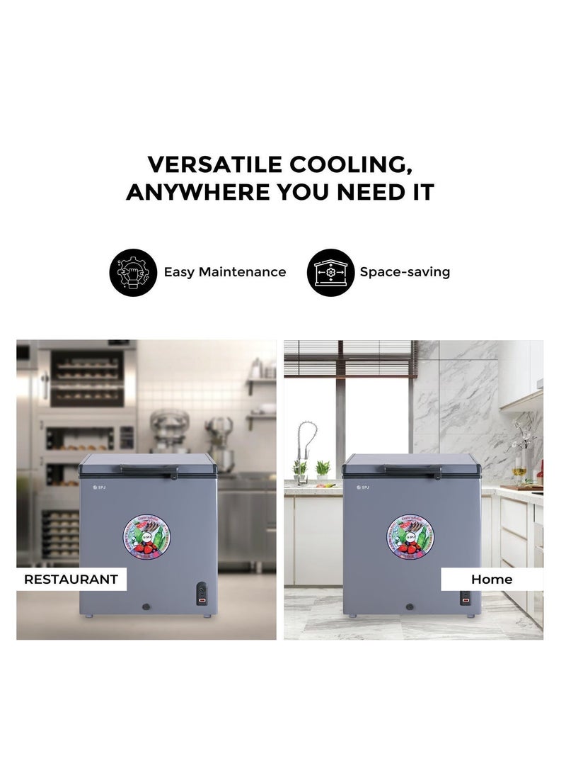 اس بي جي فريزر SPJ بسعة 150 لتر، باب علوي مفرد، بغطاء صلب، بداخل أبيض ناعم، باب داخلي منزلق، ضاغط قوي، فريزر منزلي ومطاعم، فريزر موفر للطاقة بسعة 150 لتر. - Image 3